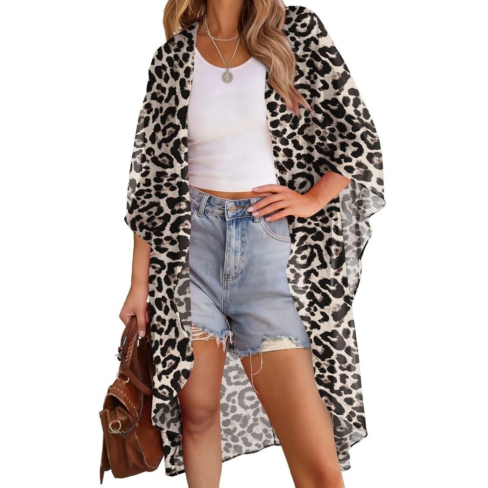 Bathing Suit Cover Up for Women Beach Kimono Coverups Cheetah Print - Picture 1 of 5